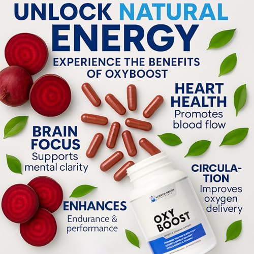 Image of Beet Root Supplement | Nitric Oxide for Energy, Circulation & Heart Health - Supports Stamina, Oxygen Flow & Brain Clarity | Vegan, Non-GMO | OxyBoost (60 Capsules)