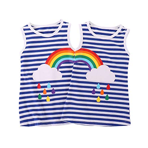 Kids' Girls 2 Pack Tee T-Shirts Rainbow Striped Printed Sleeveless Tops Clothes