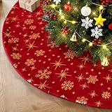 Lanpn Falda Cubre Pie para Arbol de Navidad de 120cm, Cubiertas para Base Alfombra para Decoración Navideña de Interiores (Rojo)