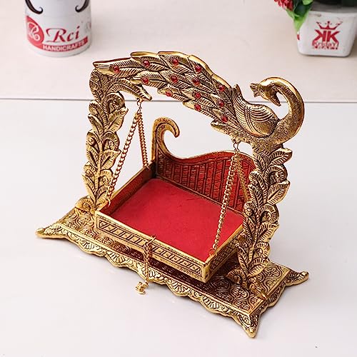 Image of KridayKraft Laddu Gopal Palana Metal Jhulla for Janmastmi Festive Gold Plated Decor Your Home, Temple Office,Gift Article.