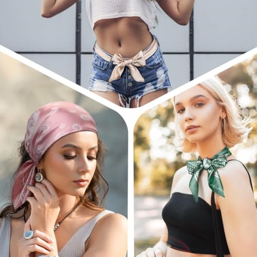 27'' Square Satin Head Scarves Satin Bandanas for Women Headband Scarves Silk Feeling Scarf Sleeping Hair Wrap Boho Headwear4