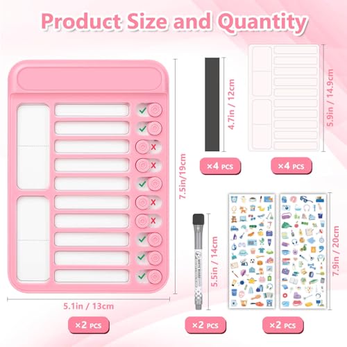Image of Audab 2Pcs Dry Erase Chore Chart for Kids, Magnetic Checklist Board, My Chores Slider Chart to Do List Board, Routine Reward Chart Schedule Board Task Tracker for Home Refrigerator, Wall, Desk (Pink)