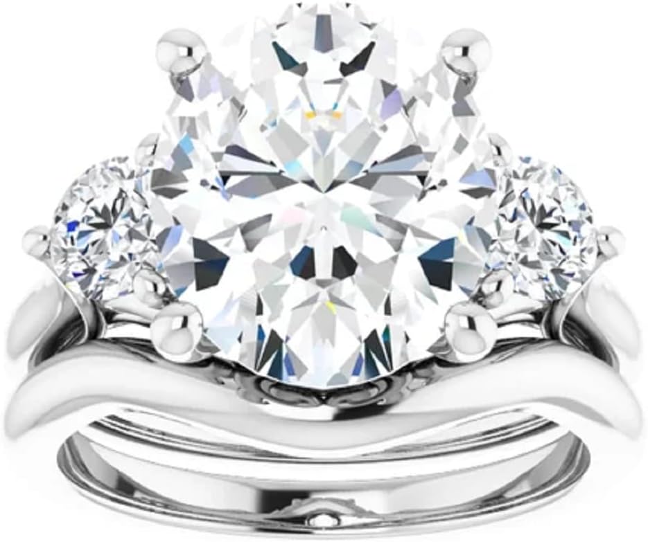 6CT-8CT Oval Cut Colorless Moissanite Engagement Ring Set | Wedding/Bridal Ring Set | VVS1 925 Silver 10K/14K/18K Solid Rose/Yellow/White Gold | Vintage Antique Anniversary Ring for Women