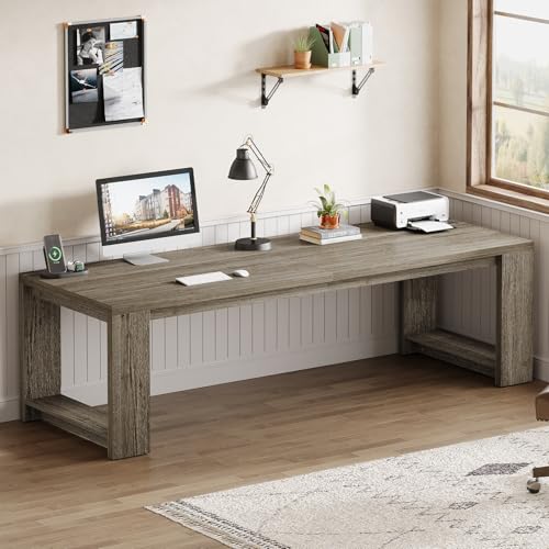 Image of Tribesigns Two Person Desk Set of 2, 86.6-Inch Extra Long Desk, Double Computer Writing Table, Wood Large Desks Workstation for Home Office, Grey