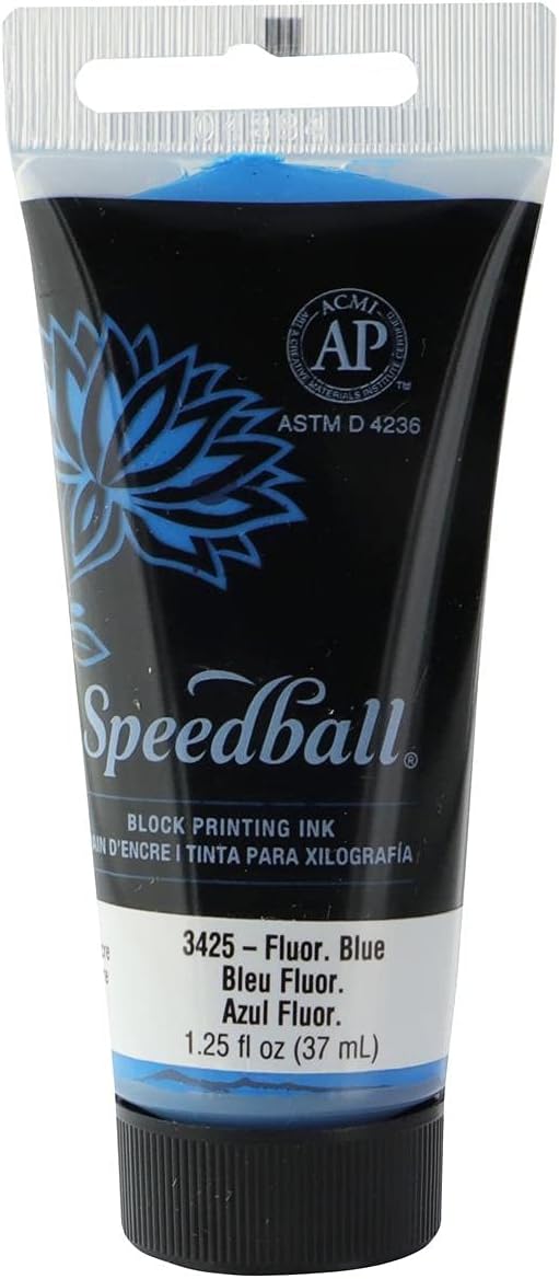 Speedball 37ml 1.25oz Water-Soluble Block Ink Fluorescent Blue, Block Printing, Lino Print, Screen Printing, for Artists Kit