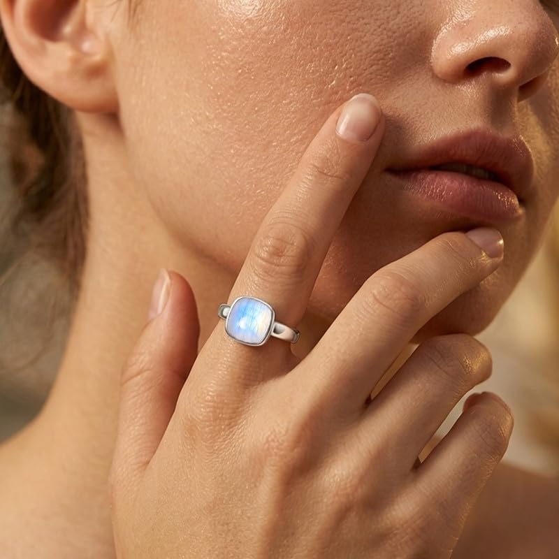 Meadows 925 Sterling Silber Ring für Damen, Kissenförmiger Solitärring mit Edelstein, minimalistischer handgefertigter Schmuck R-28