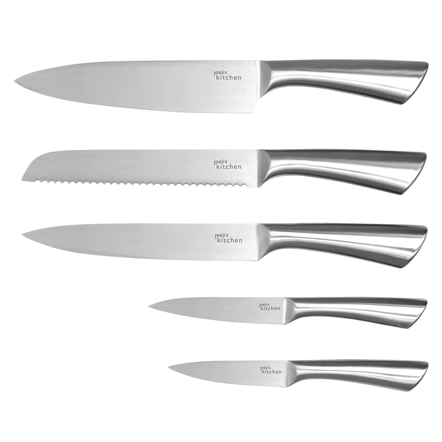 Joeji's Kitchen 5-in-1 Set coltelli da cucina set - Coltelli Professionali Inox ad alto tasso di carbonio - Set di Coltelli da Cucina Multiuso - Coltello da Pane Coltello da Cuoco