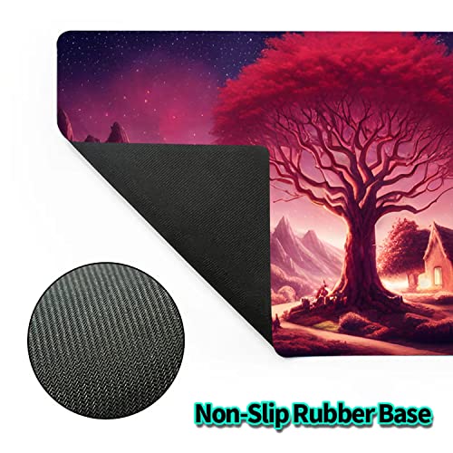 Mtg Playmat, 24" X 14" Game Mat For Tcg Dtcg Ccg Rpg Trading Card Game Playmats Smooth Cloth Surface Non-Slip Rubber Bottom Board Games Large Fantasy Red Tree Playmat #TOP2