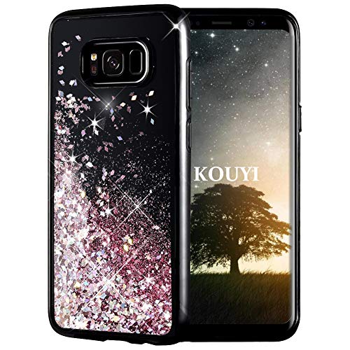 Coque Samsung Galaxy S8,KOUYI Luxe Flottant Liquide Noir Étui Protecteur TPU Bumper Cover Brillant Bling Mode 3D Créatif Conception Sparkly Coque Housse Telephone étui pour Samsung Galaxy S8 (Or Rose)