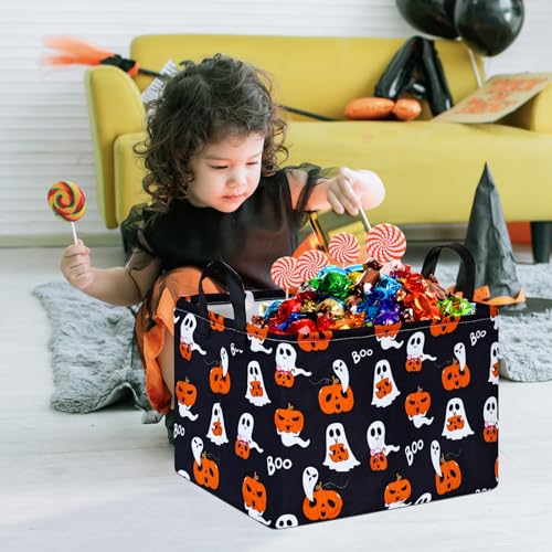 Image of Pumpkin Pattern Storage Basket Gift Shelf Basket Storage Bin, Nursery Basket Organizer Box for With Handles for Room Deco