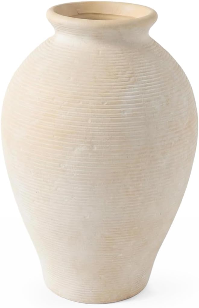 Large 9 Inch Ceramic Vase, Farmhouse Rustic Table Centerpiece, Vintage Floor Vase for Dried Flowers, Home Decor for Living Room, Mantel, Bookshelf & Office