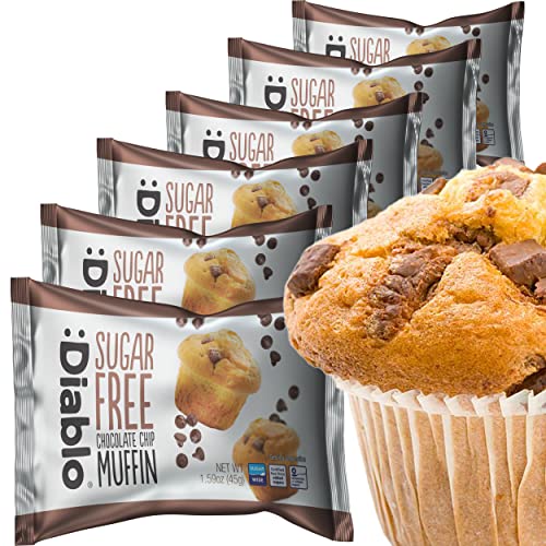 Diablo Sugar Free Chocolate Chip Muffin Cupcake - Sweetened with Maltitol, Halal & Kosher Approved, Sugar Free Snacks - Perfect for Gifting, Birthdays, Special Occasions - 45g Each, Pack of 6