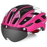 VICTGAOL Casco Bicicleta Helmet Bici Ciclismo para Adulto con Luz Trasera LED Visera Extraíble Hombres Mujeres Adultos de Bicicleta para Montar (Rosado)