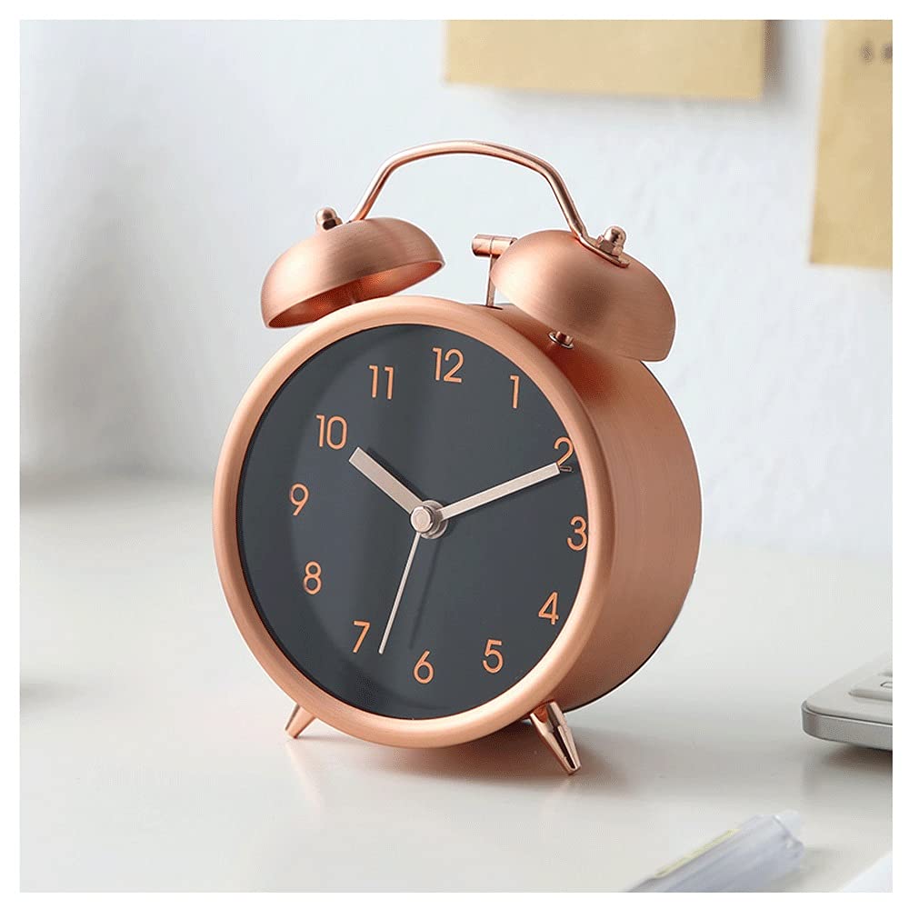Budzik w stylu retro, metalowy bardzo głośny, staromodny, ładny, okrągły, przenośny, cichy budzik mechaniczny, odpowiedni do sypialni, gabinetu (kolor: różowe złoto) (różowe złoto)