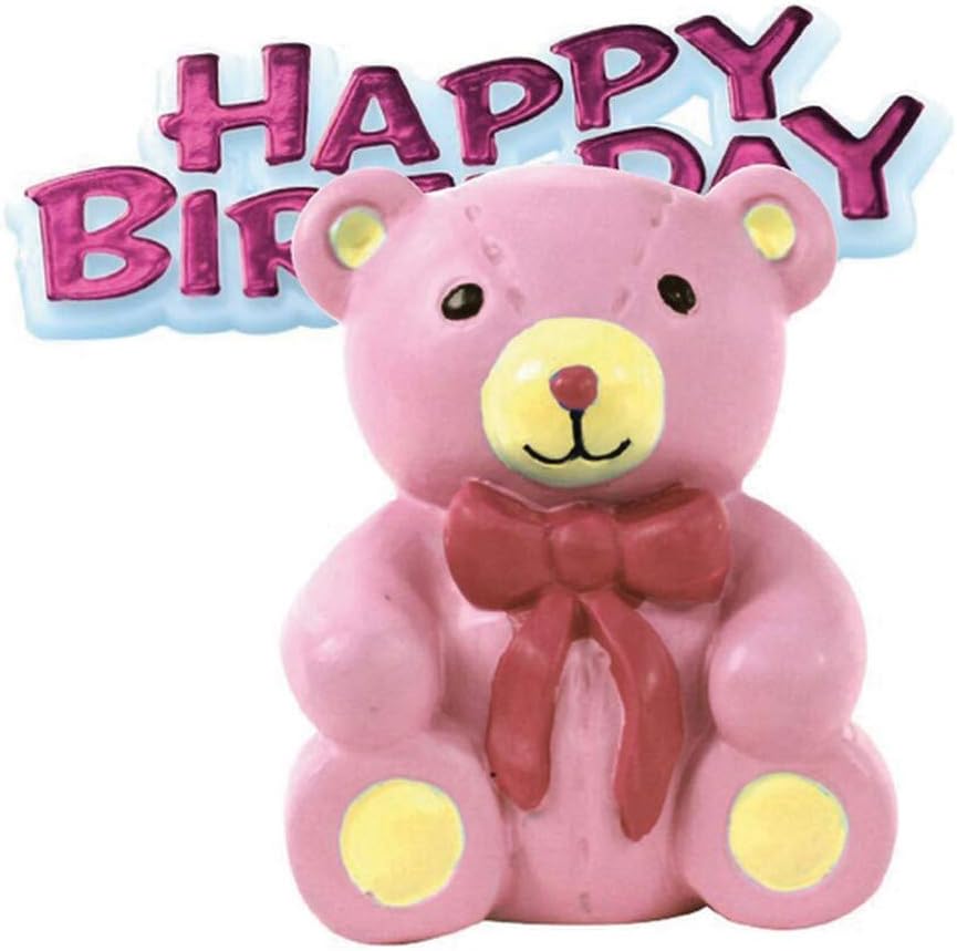 Anniversary House Teddy Bear Cake Topper Keepsake Set, Pink, 2-Piece Birthday Cake Decorations, Sturdy Resin Topper, BU263, 4.5 x 5cm (1.8 x 2")