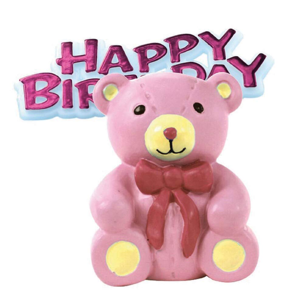 Anniversary House Teddy Bear Cake Topper Keepsake Set, Pink, 2-Piece Birthday Cake Decorations, Sturdy Resin Topper, BU263, 4.5 x 5cm (1.8 x 2")