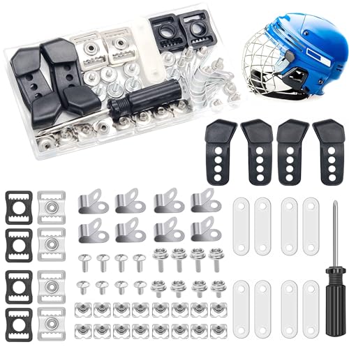 61 Pcs Hockey Helmet Repair Kit Anglecai Football Helmet Replacement Parts Including 4 J Clips/ 8 R Visor Clips/ 8 Gasket/ 16 Screw/ 16 Nuts/ 8 Chin Strap Adapter/ 1 Screwdriver