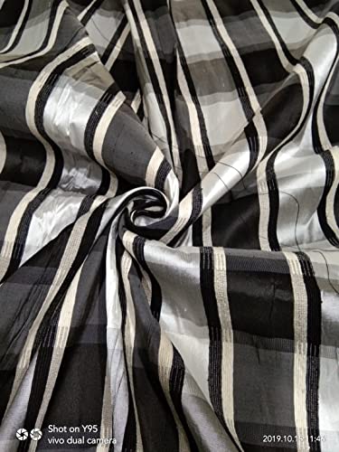 Tissu plaid en soie au mètre Dupioni Dup#C99 carreaux noir gris blanc largeur 137 cm