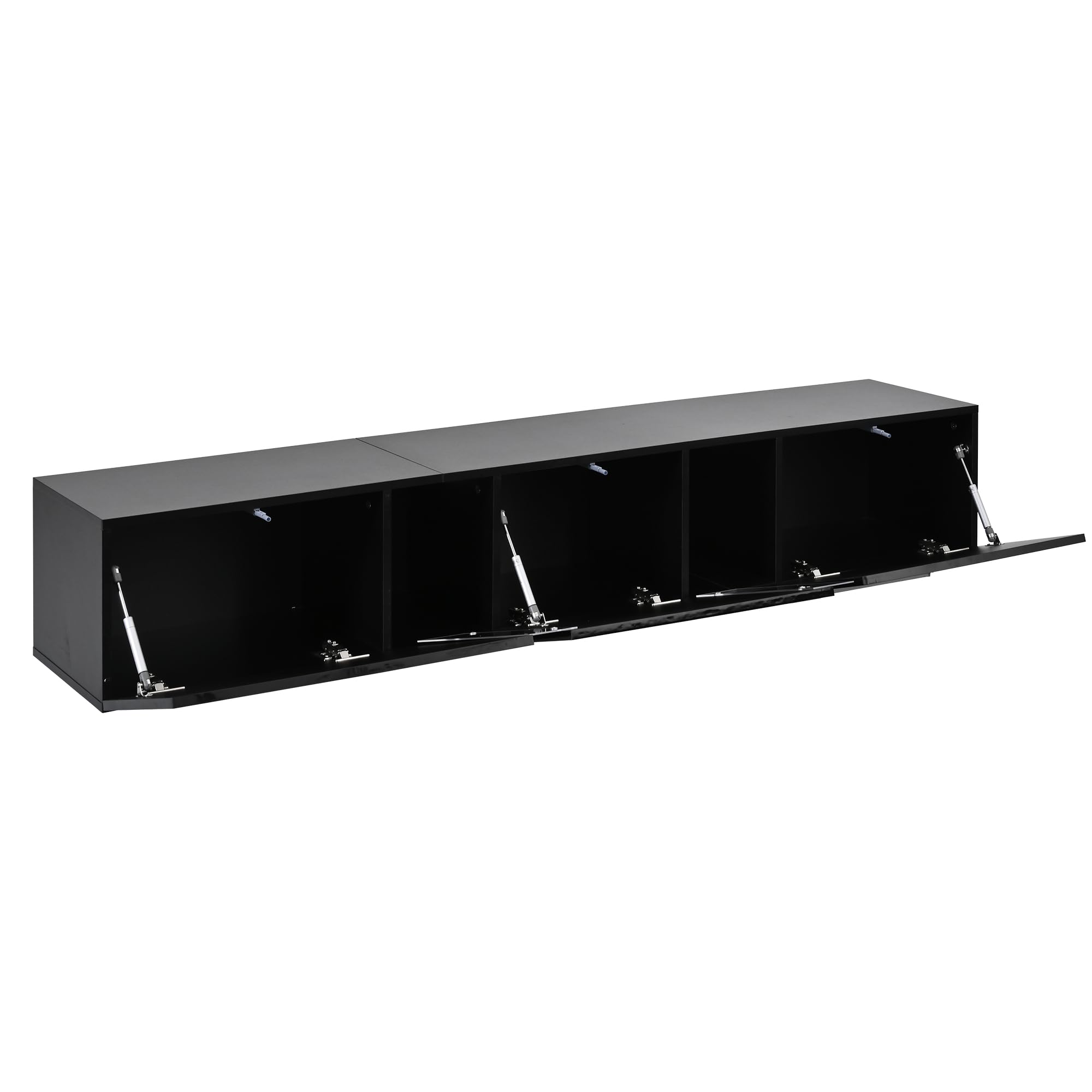 180 x 35 x 30 cm, mobile TV a parete, mobile basso con luci a LED, con 3 ante, adatto per TV da 75 pollici, mobile TV lucido, nero