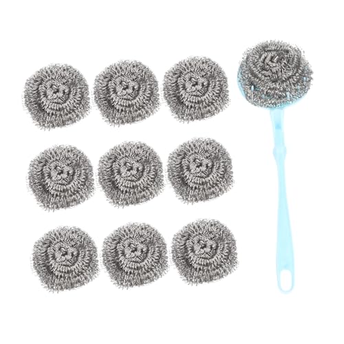 HEALLILY Grill Stone Cleaning Block Pan Cleaning Brush Dish Scourer Stainless Steel Scrubber Wire Ball Handle Random Color