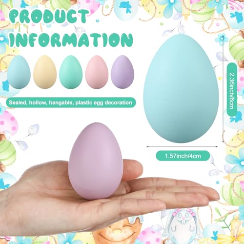 Beeveer 50 Pcs Plastic Easter Eggs Bulk for Easter Hunt 1.6 x 2.4 Inch Colorful Hanging Plastic Eggs for Basket Fillers Party Favor DIY Crafts Decoration (Pastel) by Beeveer - Used condition - Image 2
