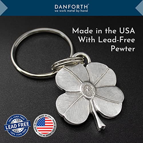 Danforth Four Leaf Clover Keychain (Green), Handcrafted Pewter, 1 ½” Tall And 1 ¼” Wide, Made In Usa #TOP7