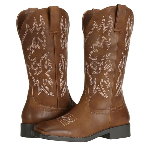 SheSole Western Cowboy Boots for Women Square Toe Mid Wide