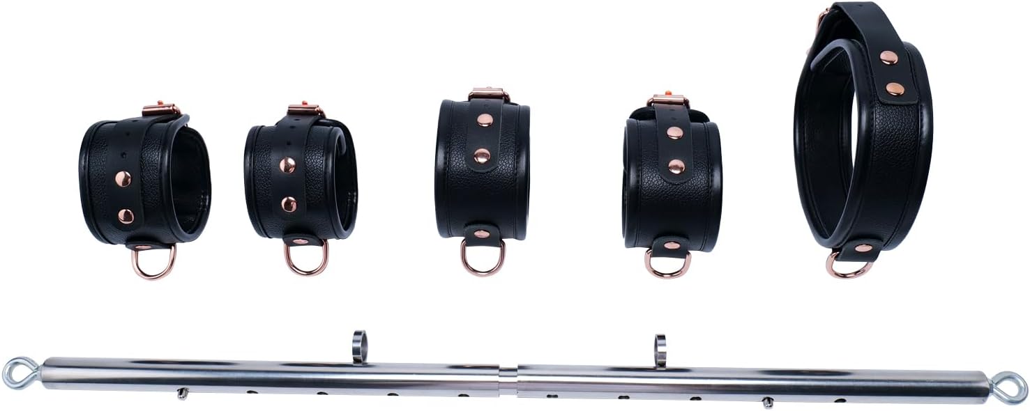 Spreader Bar Heavy Duty Stainless Steel Expandable Silver Bar with 6pcs PU Black Adjustable Strap,Sports Aid Training Fitness Gear Pilates Aid Kit, Home Restore Pilates Indoor Yoga Set