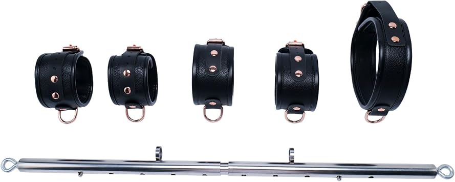 Spreader Bar Heavy Duty Stainless Steel Expandable Silver Bar with 6pcs PU Black Adjustable Strap,Sports Aid Training Fitness Gear Pilates Aid Kit, Home Restore Pilates Indoor Yoga Set