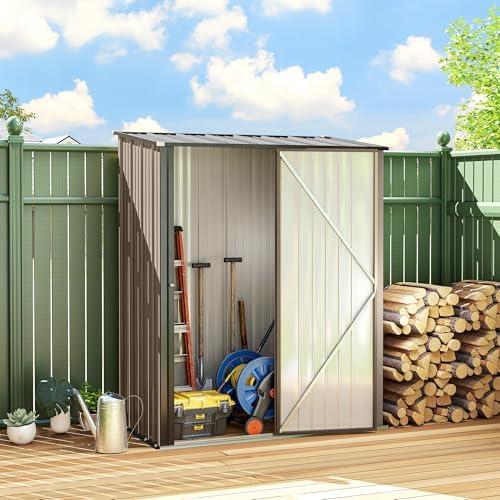Outsunny 5' x 3' Outdoor Storage Shed, Steel Garden Shed with Single Lockable Door and Gloves, Tool Storage House for Backyard, Patio, Lawn, Brown