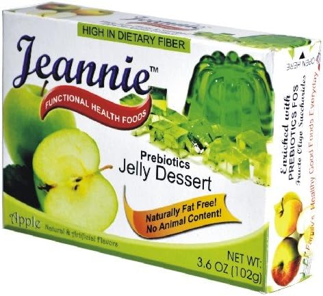 Jeannie Prebiotics 100% No Animal Content Gelatin-free Dessert [High Fiber & Vitamin C], Apple, 3.6 Oz Boxes (Pack of 24)