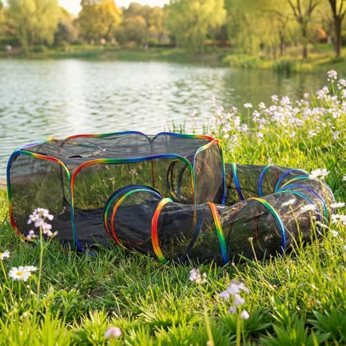 LUCKITTY Portable Cat Enclosure - 2-in-1 Outdoor Catio with Tent & Tunnel, Foldable Playpen for Indoor Cats, Includes Storage Bag for Cats & Small Animals Rainbow Color