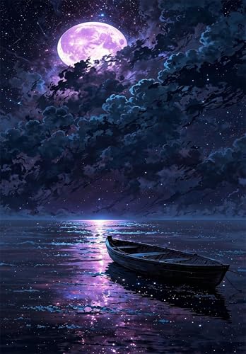 Puzzle 1314 Piezas Barco Lago Luna, Rompecabezas para Adultos, Puzzles Desafiante, Juegos Educativos, Puzle Clásico para Todos los Fanáticos de los Rompecabezas 75 x 50 cm