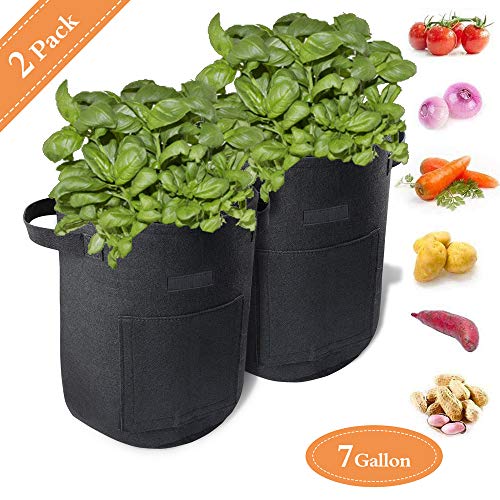 JINYJIA Sac de Plantation 2 Pièces, 7 Gallons Tissu Non-tissé Sac de Plantation de Pommes de Terre à Fenêtre, Sac de Plantation de Jardin Sac de Plantation pour Tomates, Légumes, Carottes et Fleurs