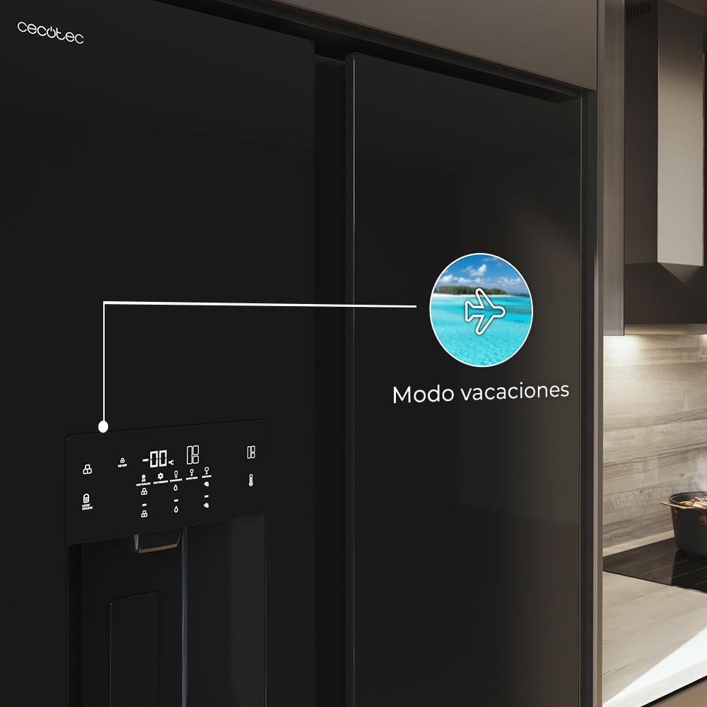 Cecotec Bolero CoolMarket TDW 529 WID Black Glass E 3-door refrigerator, wine cellar, 529L, Inverter Plus, Total No Frost, E, MultiAirFlow, Fast Cooling.