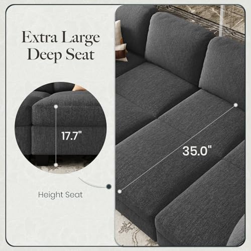 Image of Belffin Modular Sectional Sleeper Sofa Bed with Extendable Length Deep Seat Cloud Couch for Living Room. Dark Grey