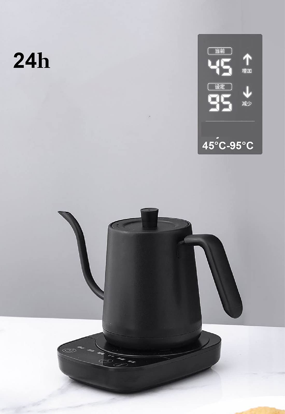 Hervidor de café eléctrico 110V 220V Hervidor de agua caliente 1L Hervidor de agua con control de temperatura Hervidor de acero inoxidable con cuello de cisne A,A