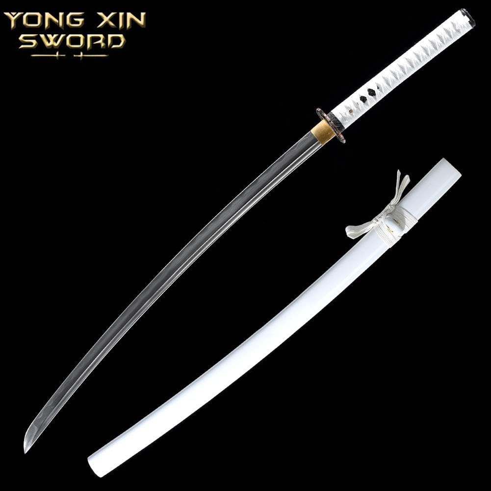 YONG XIN SWORD Samurai Katana Sword Japanese Full Tang Sharp 1060 Carbon Steel Damascus Handmade Clay Tempered (Shadow white-1060)