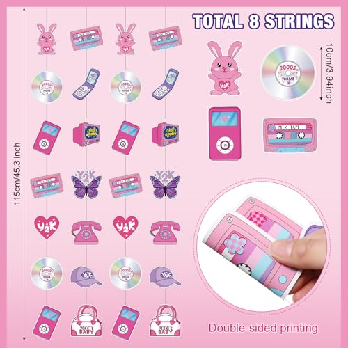 Image of Spakon 8 Packs Y2k Party Decorations Pink Paper Banner Early 2000s Hanging Decor I Love 00's Paper Cutout Retro 2000s Garland for Birthday Female Bachelorette Party Supplies Decoration