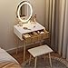 Fkhouse Small Vanity Desk with Mirror and Lights, Wooden Handles with Cushioned Stool, 3 Lighting Modes Round Makeup Table with Upgraded Silent Slides, Compact Vanity for Small Spaces, Natural Oak