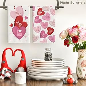Artoid Mode Red Heart True Love Forever Valentines Day Kitchen Towels Dish Towels 18×26 Inch Anniversary Wedding Decoration Hand Towels Set of 2