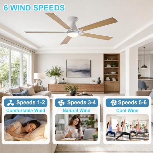 Image of Depuley Modern Ceiling Fan with Light: 42-Inch White Flush Mount Fandelier | Bedroom Indoor Outdoor Use, 5 Reversible Wood Blades, 6 Fan Speeds, Timing Function, Dimmable 3CCT, Remote Control Included