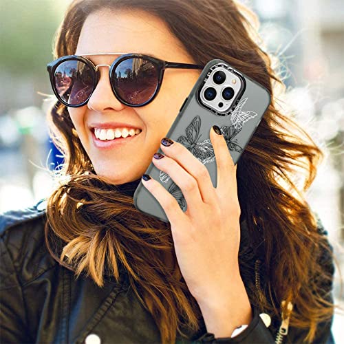 Mophinda For Iphone 13 Pro 6.1''2021 Translucent Matte Soft Phone Case, Cute Black And White Butterfly Printing (Screen Tempered Film X1) Suitable For Girls Ladies Boys Men（Black Base Color） #TOP5