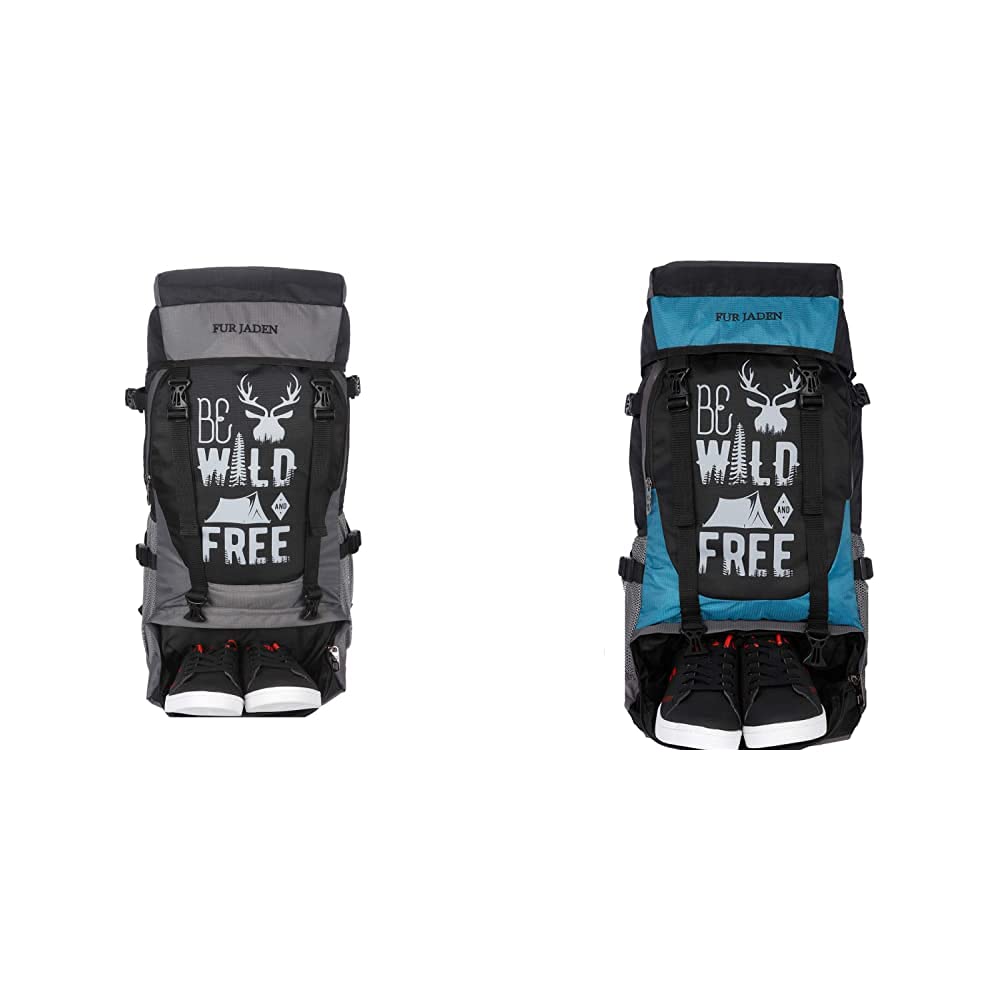 fur jaden Combo of 2 55 Ltrs Black Grey & Black Turquoise 4 Compartment Rucksack Travel Backpack Bag for Trekking, Hiking with Shoe Compartment-picture-1