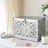 OurWarm Silver Wedding Card Box for Wedding Reception, Wooden Card Boxes with Lock, PVC Gift Card...
