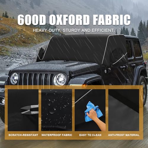 Image of MAIKER Winter Windshield Cover for Snow & Frost, 600D Oxford Fabric with Mirror Covers & Reflective Strips, Compatible with Jeep Wrangler JL JLU Gladiator JT 2018-2024