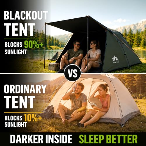 Image of Night Cat Cabin Tent with Vestibule: 3 Persons Pop Up Camping Tent Double Layers Easy Quick Setup Waterproof
