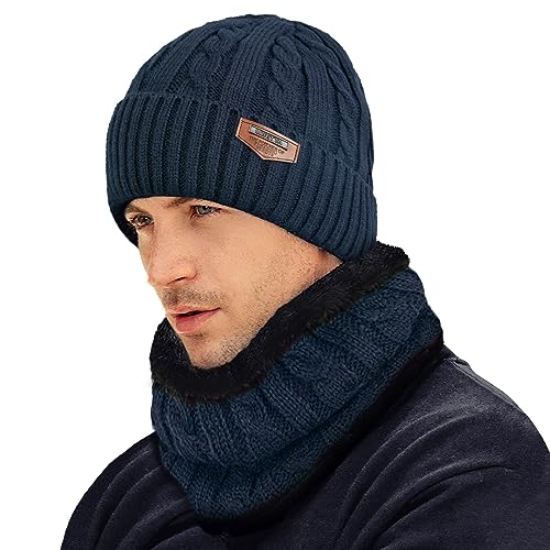 Image of Loritta Winter Hats for Men, 3 PCS Fleece Beanie Scarf Gloves Set