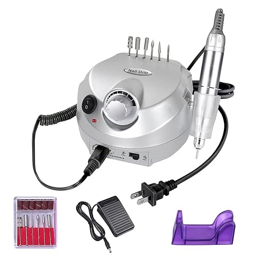 BYOOTIQUE 30000RPM Pro - Taladro de uñas eléctrico para manicura y pedicura con amortiguador de pedal, 6 brocas de diamante, salón de belleza,