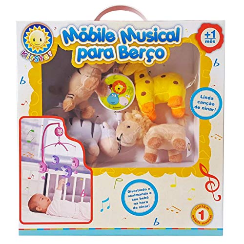 Móbile em Pelúcia Giratório Musical De Bebê Safari